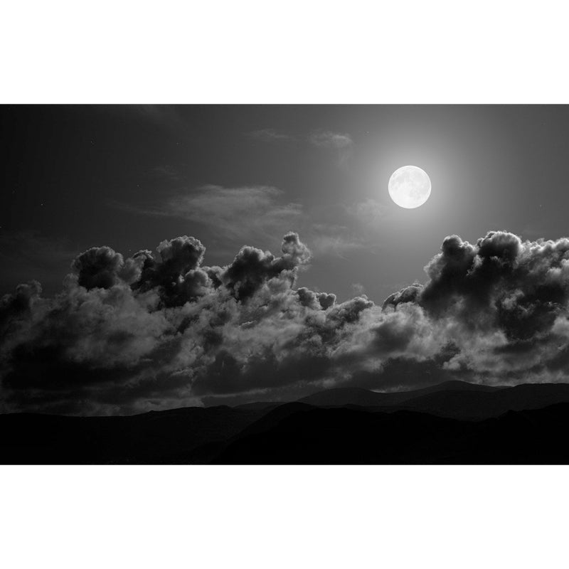 Grey-Black Modern Wallpaper Mural Huge Full Moon Above Cloud Sea Wall Covering for Home Clearhalo 'Wall Decor' 'Wall Mural' 1785145