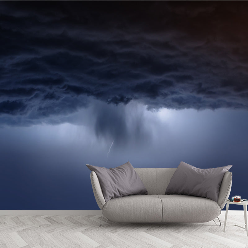 Modern Art Storm Mural Decal Non-Woven Cloth Waterproof Blue Wall Covering for Home Blue Clearhalo 'Wall Decor' 'Wall Mural' 1785152