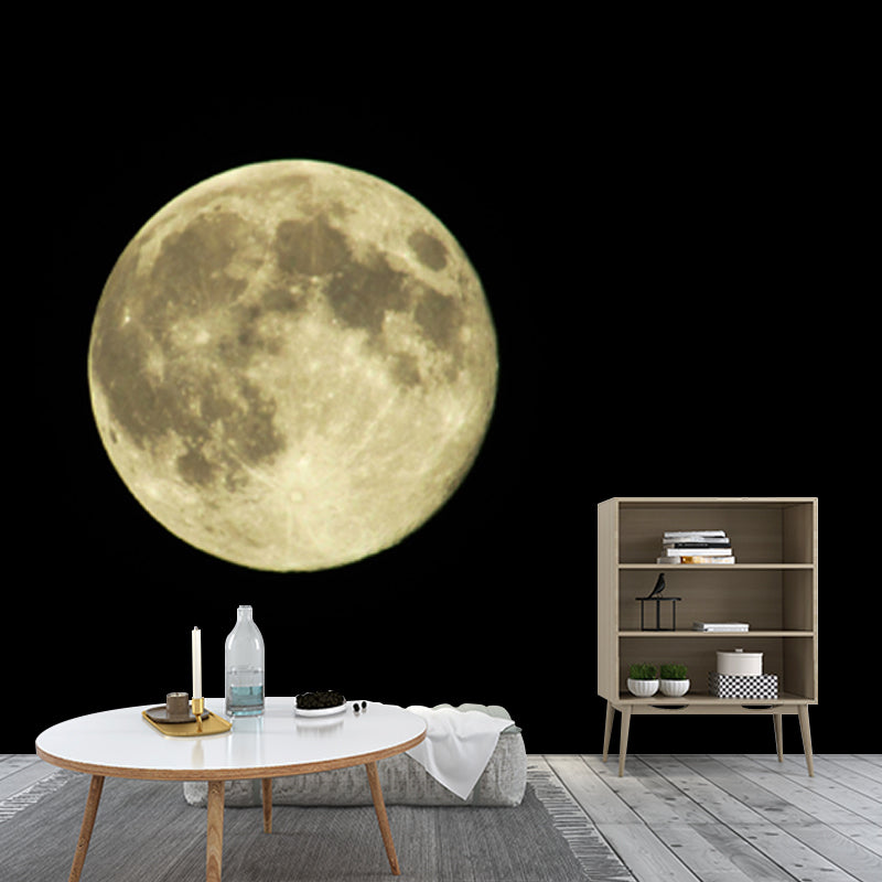 Minimalist Full Moon Wallpaper Mural Black-Yellow Planetary Wall Art, Non-Woven Fabric Clearhalo 'Wall Decor' 'Wall Mural' 1785281