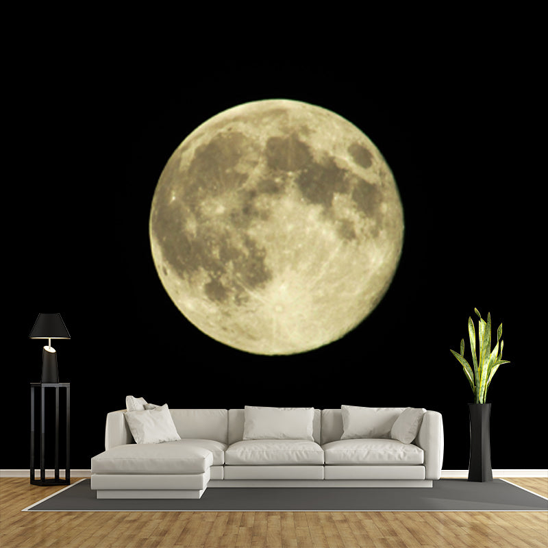 Minimalist Full Moon Wallpaper Mural Black-Yellow Planetary Wall Art, Non-Woven Fabric Clearhalo 'Wall Decor' 'Wall Mural' 1785282