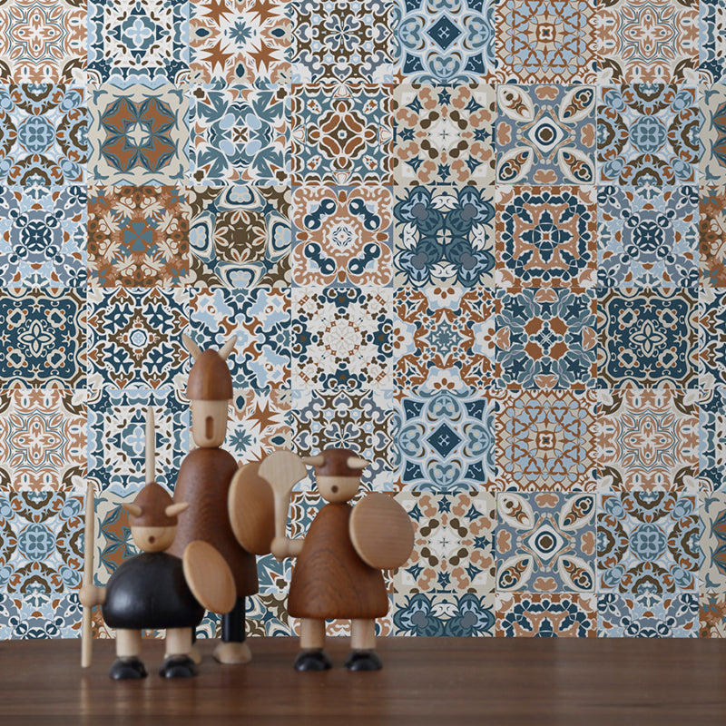 Boho Chic Flower Print Wallpaper Panel Blue and Brown Living Room Wall Decor, Adhesive Blue-Brown Clearhalo 'Wall Decor' 'Wallpaper' 1785479