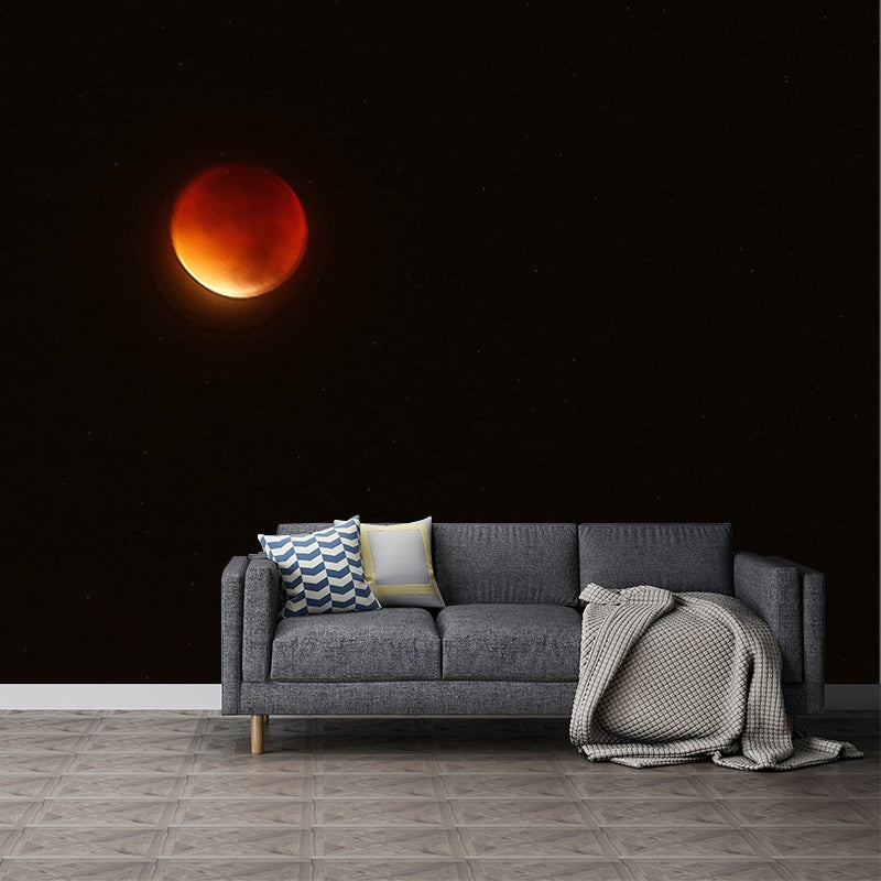 Black-Red Blood Moon Mural Moisture Resistant Modernist Living Room Wall Covering Black-Red Clearhalo 'Wall Decor' 'Wall Mural' 1785487