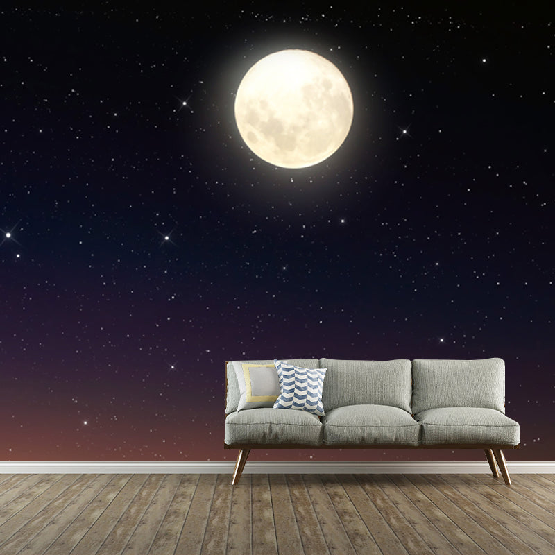 Personalized Photography Modern Mural with Full Moon and Starry Sky Pattern in Black-Orange Clearhalo 'Wall Decor' 'Wall Mural' 1785493