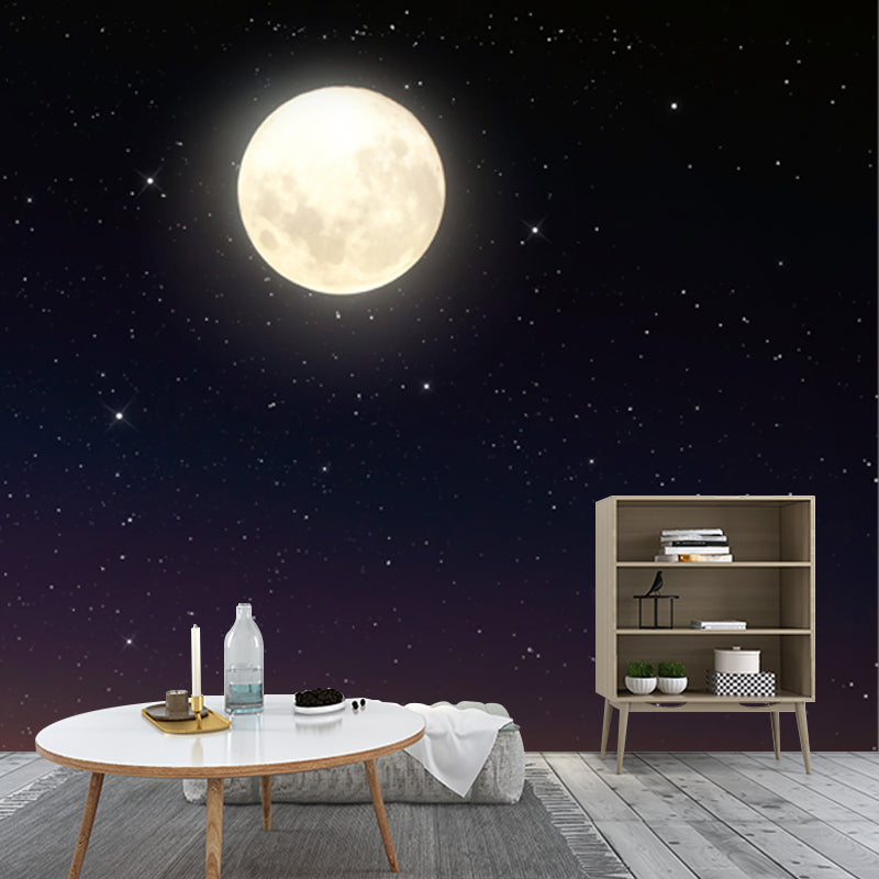 Personalized Photography Modern Mural with Full Moon and Starry Sky Pattern in Black-Orange Clearhalo 'Wall Decor' 'Wall Mural' 1785494