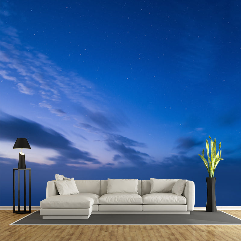 Blue Contemporary Mural Decal Full Size Cloud and Starry Sky Wall Decor for Bedroom Blue Clearhalo 'Wall Decor' 'Wall Mural' 1785522