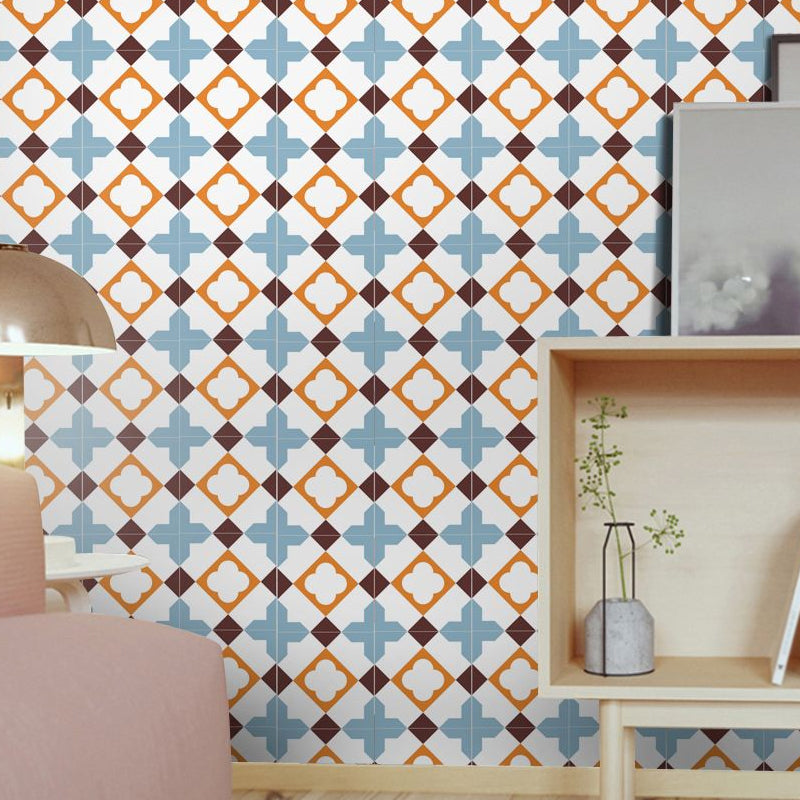 Boho Diamond Pattern Peel Wallpaper Panel Orange-Blue Geometric Wall Art for Room Orange-Blue Clearhalo 'Wall Decor' 'Wallpaper' 1785605