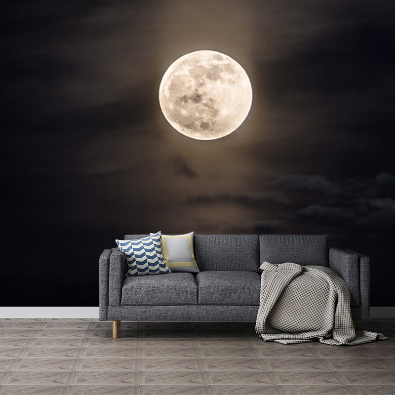 Modern Pastel Moonshine Mural for Bedroom Customized Wall Decor in Black and White Clearhalo 'Wall Decor' 'Wall Mural' 1785609