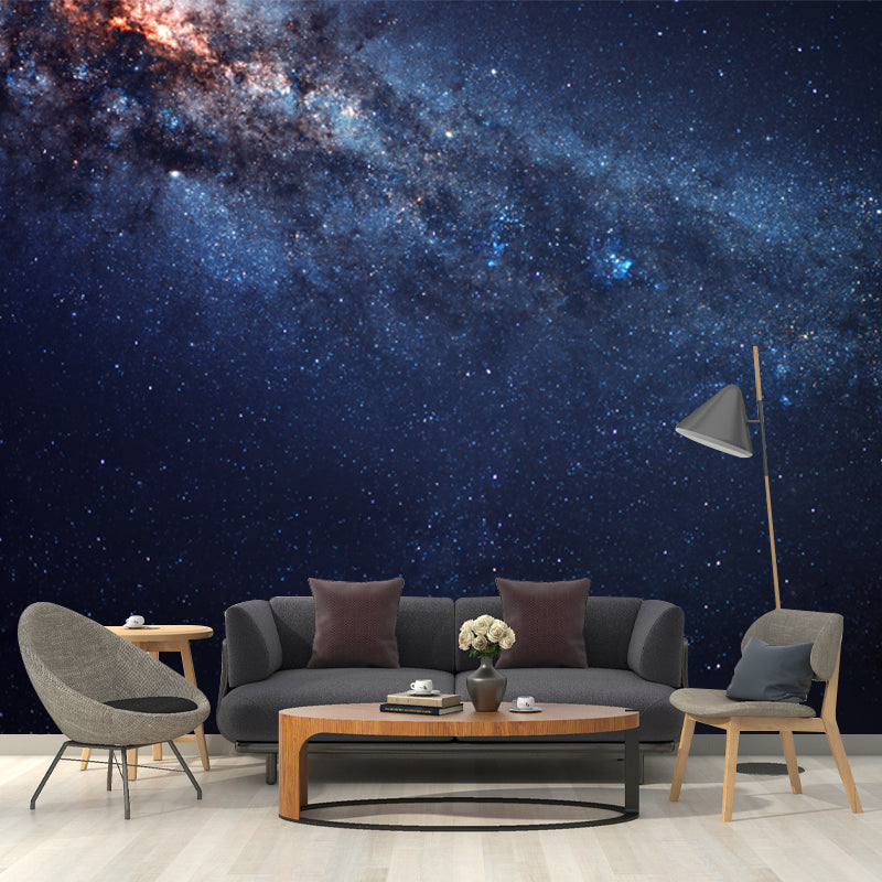 Modern Galaxy Stars Mural Wallpaper for Bedroom Personalized Wall Covering in Blue-Black Blue-Black Clearhalo 'Wall Decor' 'Wall Mural' 1785623