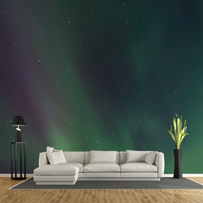 Aurora on Starry Sky Mural in Purple-Green Modernism Wall Covering for Living Room Purple-Green Clearhalo 'Wall Decor' 'Wall Mural' 1785686