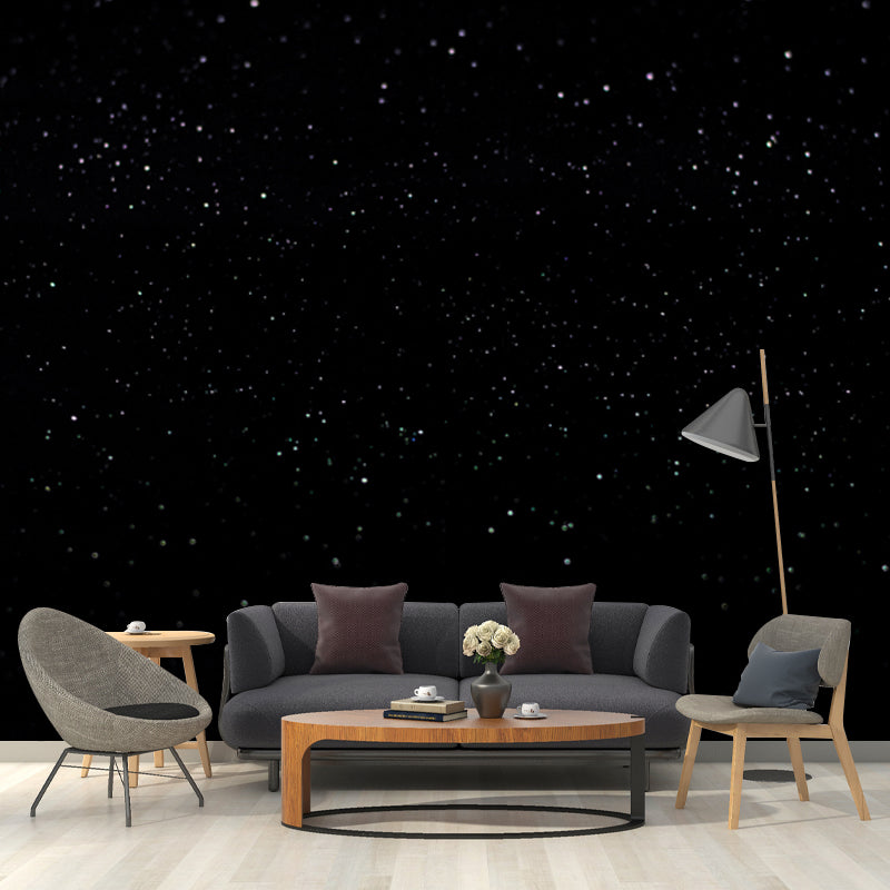 Galaxy and Stars Print Mural Decal Black Modern Aesthetics Wall Decor for Corridor Black Clearhalo 'Wall Decor' 'Wall Mural' 1785778