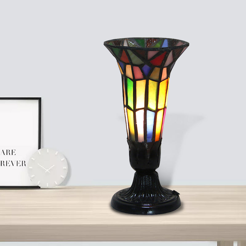 Pink-White/Black Glass Slim Cone Table Light Office 1 Head Tiffany Vintage Table Lamp with Plug In Cord Black Clearhalo 'Lamps' 'Table Lamps' Lighting' 178598