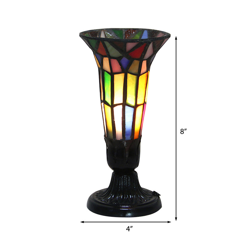 Pink-White/Black Glass Slim Cone Table Light Office 1 Head Tiffany Vintage Table Lamp with Plug In Cord Clearhalo 'Lamps' 'Table Lamps' Lighting' 178601