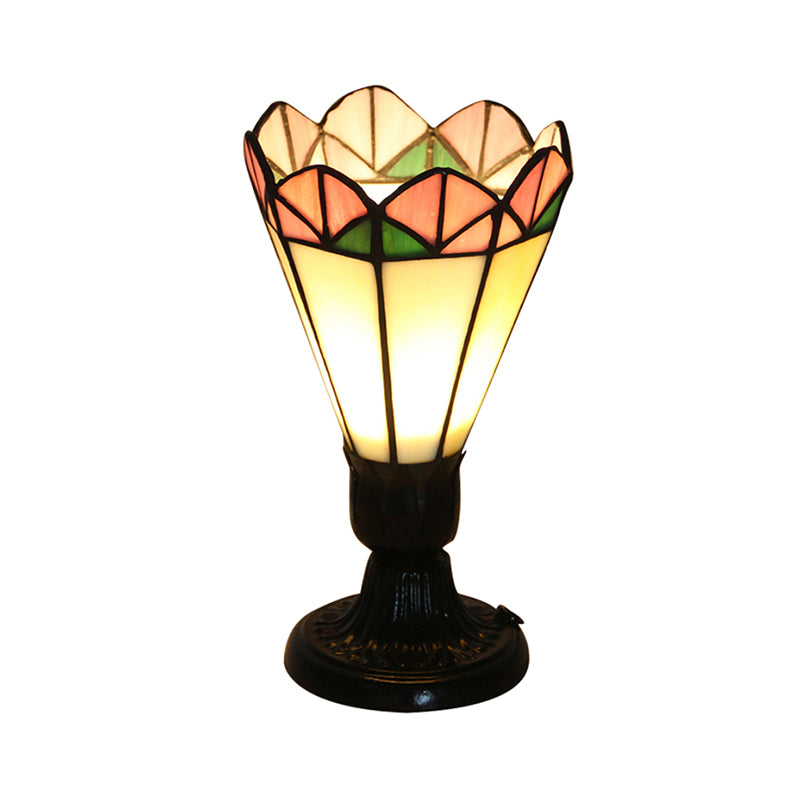 Pink-White/Black Glass Slim Cone Table Light Office 1 Head Tiffany Vintage Table Lamp with Plug In Cord Clearhalo 'Lamps' 'Table Lamps' Lighting' 178603