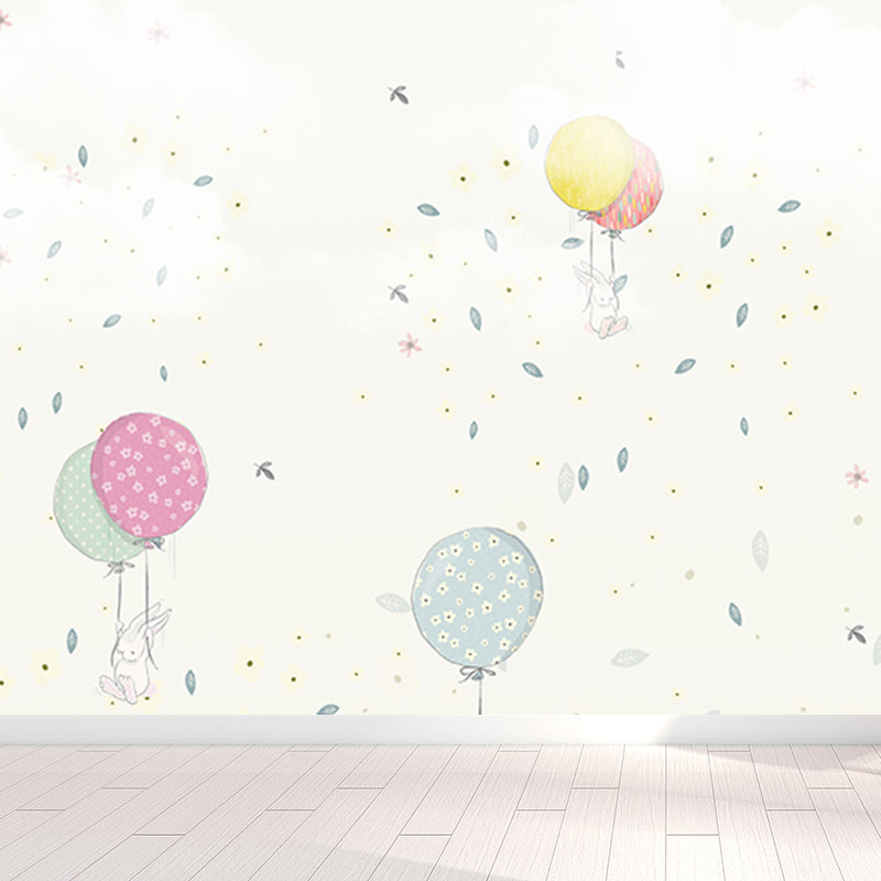 Pastel Color Balloon Wallpaper Mural Moisture Resistant Cartoon Baby Room Wall Art Clearhalo 'Wall Decor' 'Wall Mural' 1786530