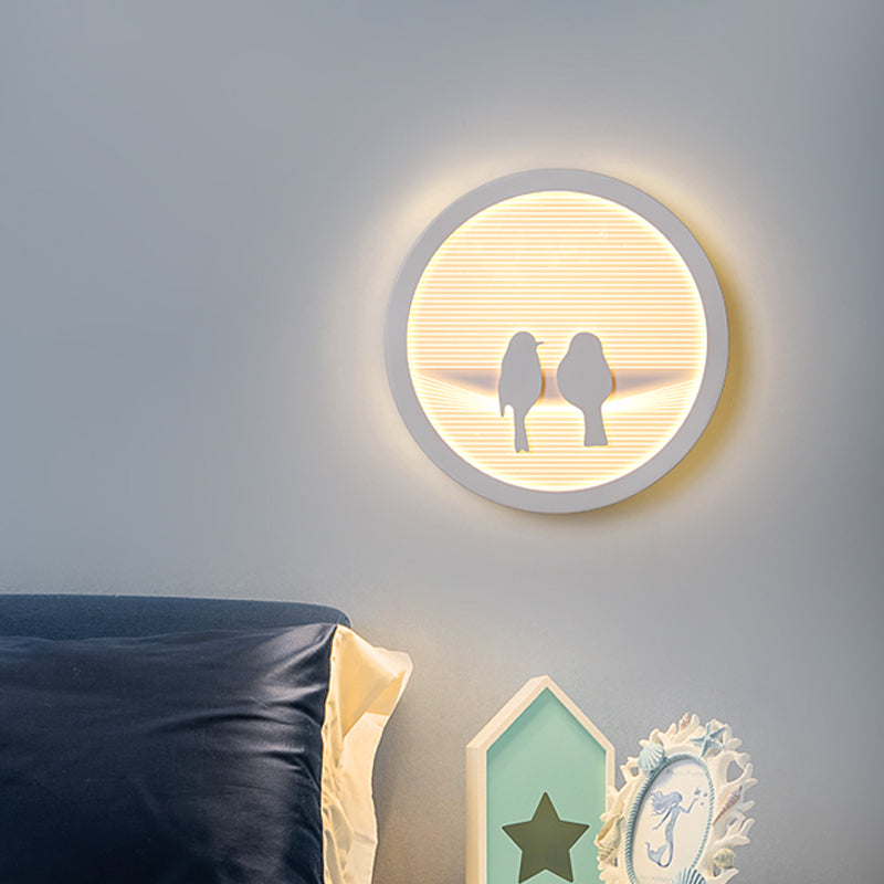 Circular Bedside Surface Wall Sconce Acrylic LED Cartoon Wall Lighting with Umbrella/Cloud/Bird Design in White Clearhalo 'Wall Lamps & Sconces' 'Wall Lights' Lighting' 1786540