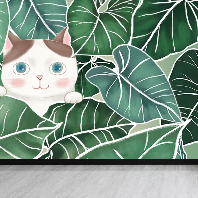 Leaves and Animal Mural Wallpaper Modern Non-Woven Material Wall Covering in Green Clearhalo 'Wall Decor' 'Wall Mural' 1786635