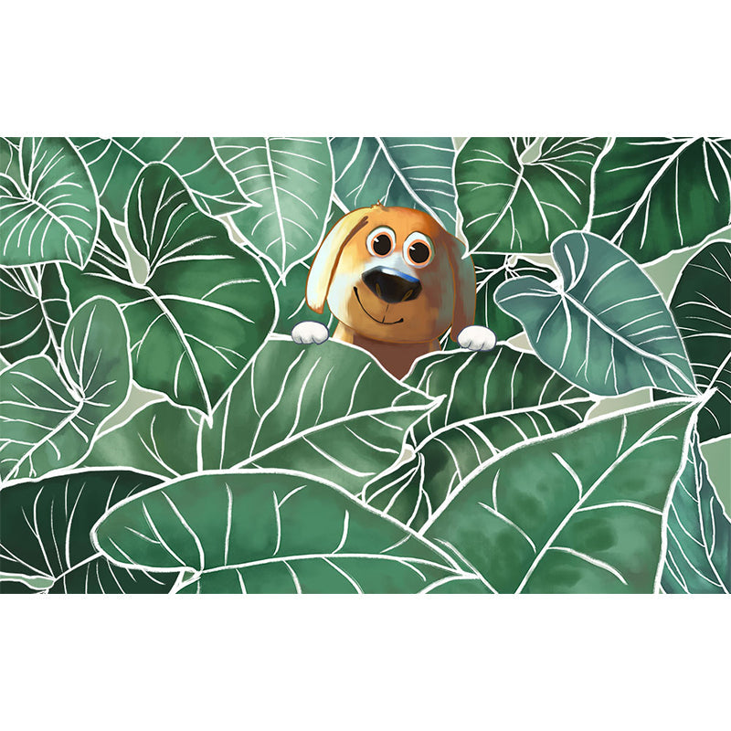 Leaves and Animal Mural Wallpaper Modern Non-Woven Material Wall Covering in Green Clearhalo 'Wall Decor' 'Wall Mural' 1786641