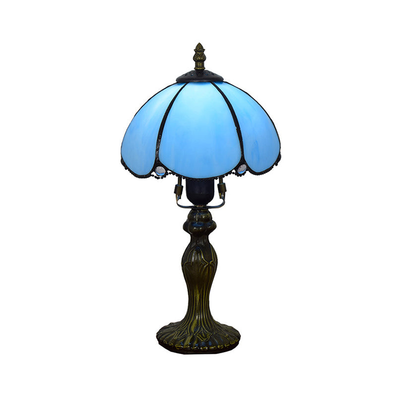 Traditional Domed Reading Light Art Glass 1 Light Table Light with Gourd Base in Blue/Yellow for Study Room Clearhalo 'Lamps' 'Table Lamps' Lighting' 178669