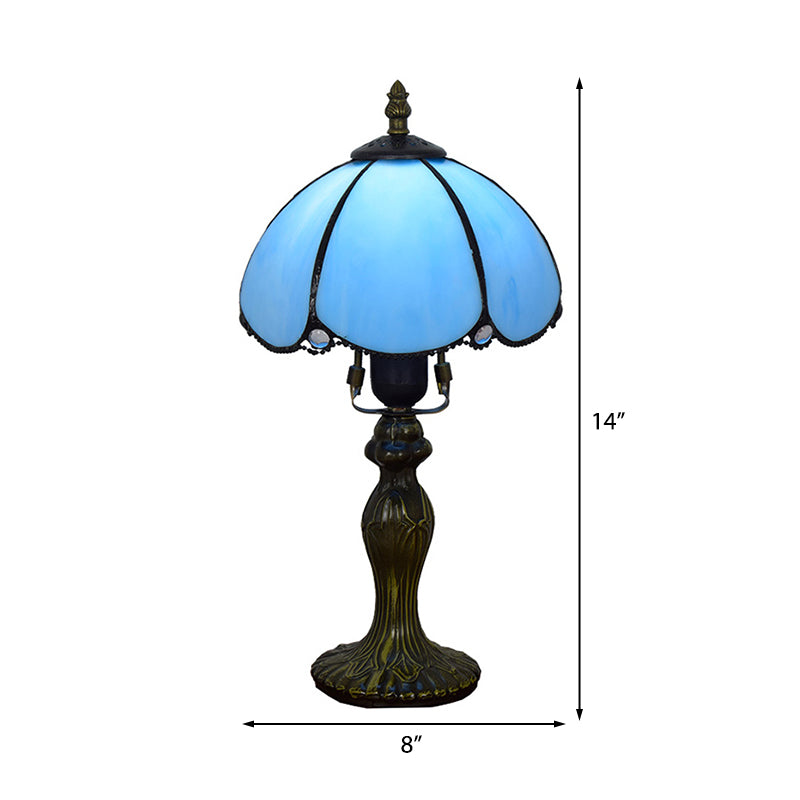 Traditional Domed Reading Light Art Glass 1 Light Table Light with Gourd Base in Blue/Yellow for Study Room Clearhalo 'Lamps' 'Table Lamps' Lighting' 178670