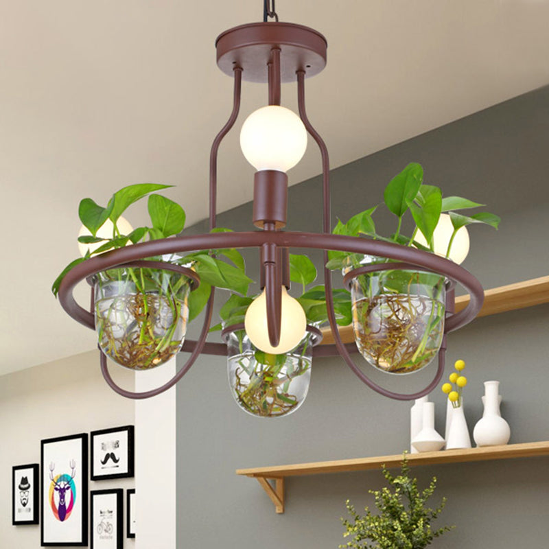 1/2-Tier Metal Chandelier Light Industrial 4/7/10 Bulbs Living Room LED Hanging Lamp in Coffee 4 Coffee Clearhalo 'Cast Iron' 'Ceiling Lights' 'Chandeliers' 'Industrial Chandeliers' 'Industrial' 'Metal' 'Middle Century Chandeliers' 'Rustic Chandeliers' 'Tiffany' Lighting' 1786719