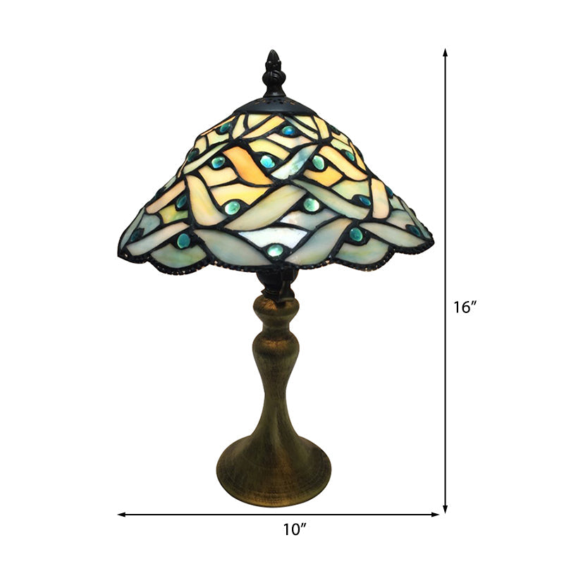 Stained Glass Conical Desk Lamp Study Room 1 Light Tiffany Antique Desk Light in Green for Bedside Clearhalo 'Lamps' 'Table Lamps' Lighting' 178697