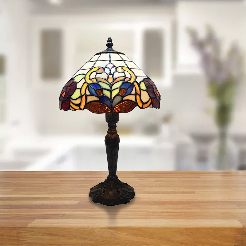 Office Umbrella Desk Lamp Stained Glass 1 Light Tiffany Vintage Brown Desk Light for Coffee Shop Brown Clearhalo 'Lamps' 'Table Lamps' Lighting' 178709