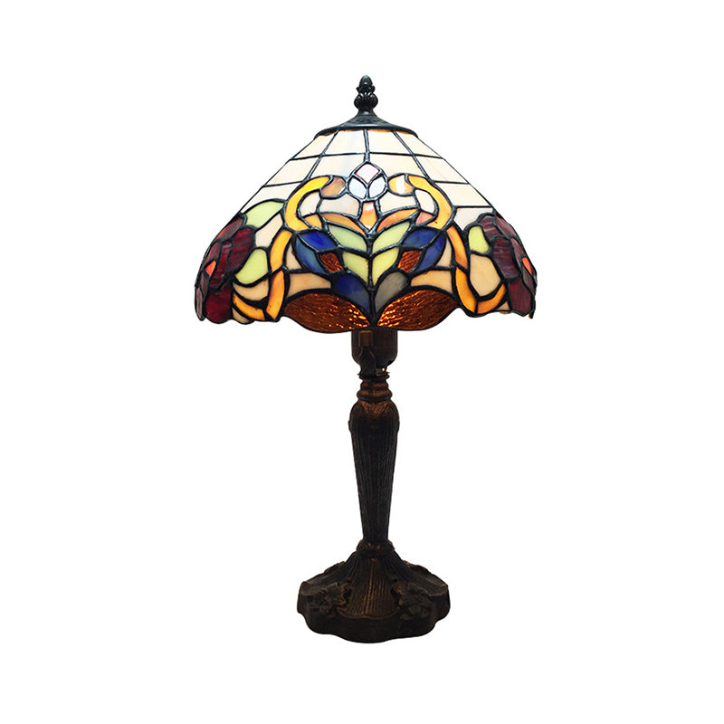 Office Umbrella Desk Lamp Stained Glass 1 Light Tiffany Vintage Brown Desk Light for Coffee Shop Clearhalo 'Lamps' 'Table Lamps' Lighting' 178711