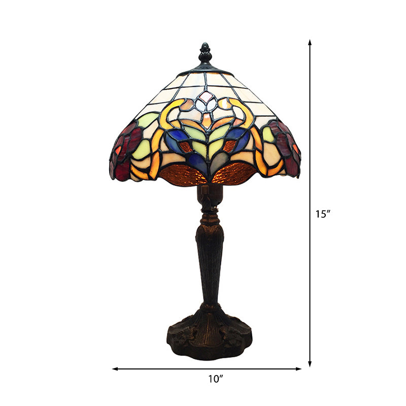 Office Umbrella Desk Lamp Stained Glass 1 Light Tiffany Vintage Brown Desk Light for Coffee Shop Clearhalo 'Lamps' 'Table Lamps' Lighting' 178712