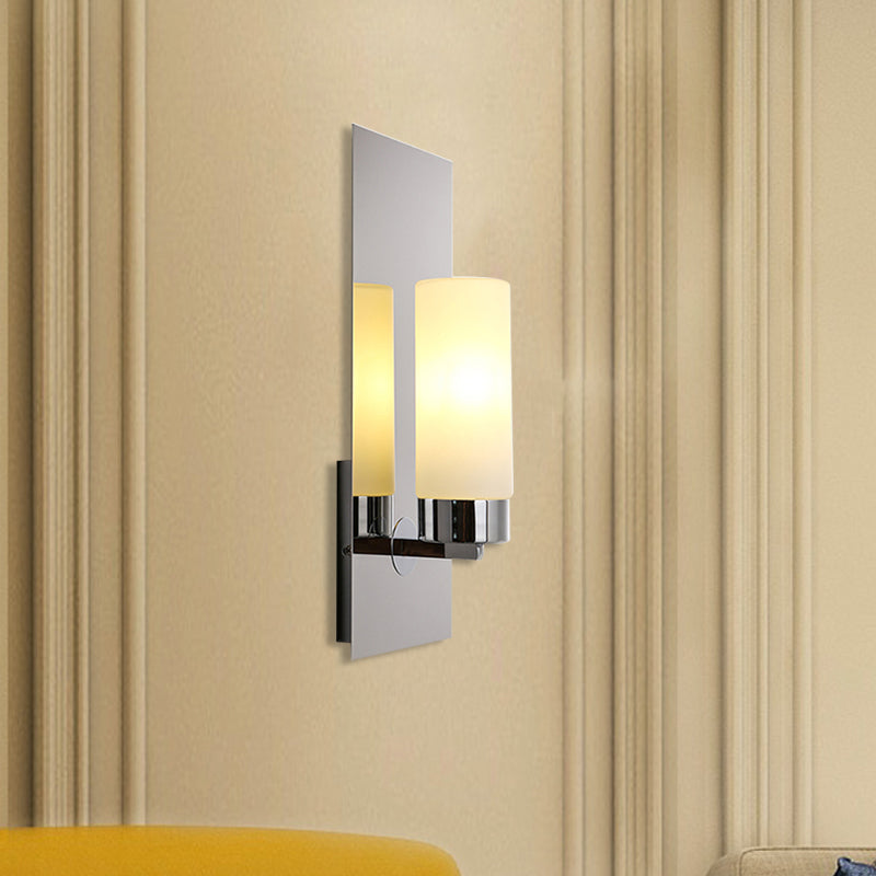 Chrome/Black Cylinder Sconce Lamp Traditional 1 Head Living Room Wall Mounted Light Fixture with Rectangular Backplate Clearhalo 'Wall Lamps & Sconces' 'Wall Lights' Lighting' 1787255