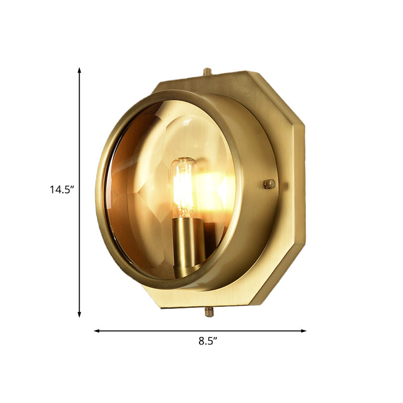 Octagon Bedroom Wall Mounted Light Colonialism Metal 1 Head Gold Sconce with Crystal Accent Clearhalo 'Wall Lamps & Sconces' 'Wall Lights' Lighting' 1787286