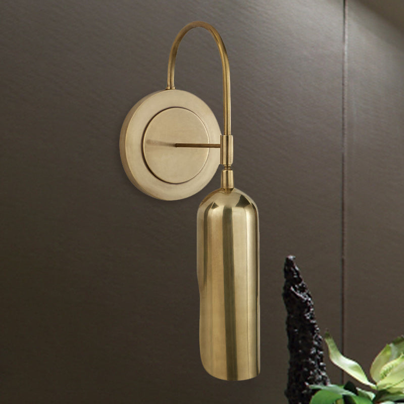 Metal Tube Wall Mounted Lamp Colonial 1 Light Living Room Wall Sconce Lighting Fixture in Gold Gold Clearhalo 'Wall Lamps & Sconces' 'Wall Lights' Lighting' 1787288