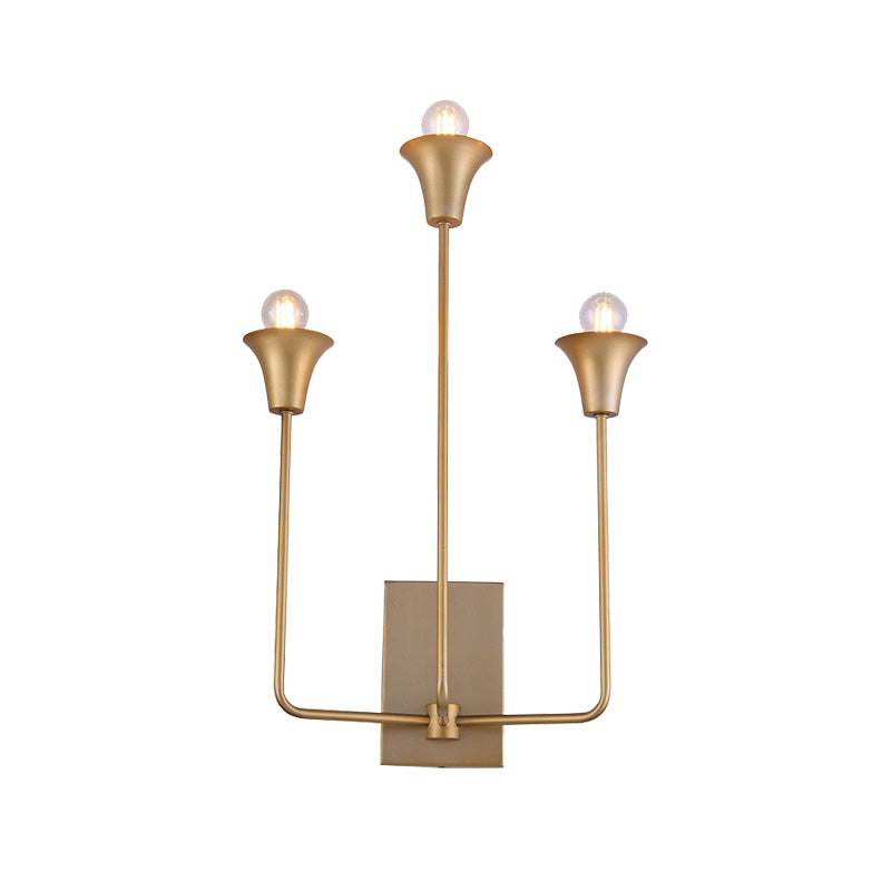 Metal Bell Sconce Light Fixture Luxury 3 Bulbs Bedroom Wall Mounted Lighting in Gold with Straight Arm Clearhalo 'Wall Lamps & Sconces' 'Wall Lights' Lighting' 1787300