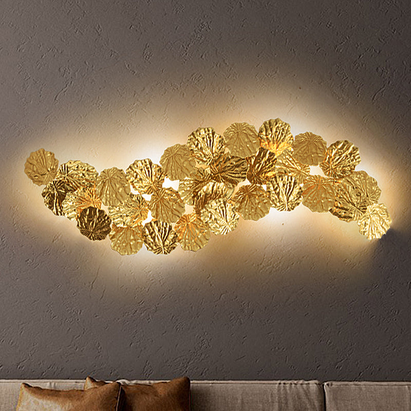 6-Light Lotus Leaf Sconce Lamp Luxurious Gold Metal Wall Mounted Light Fixture for Living Room Gold Clearhalo 'Wall Lamps & Sconces' 'Wall Lights' Lighting' 1787313