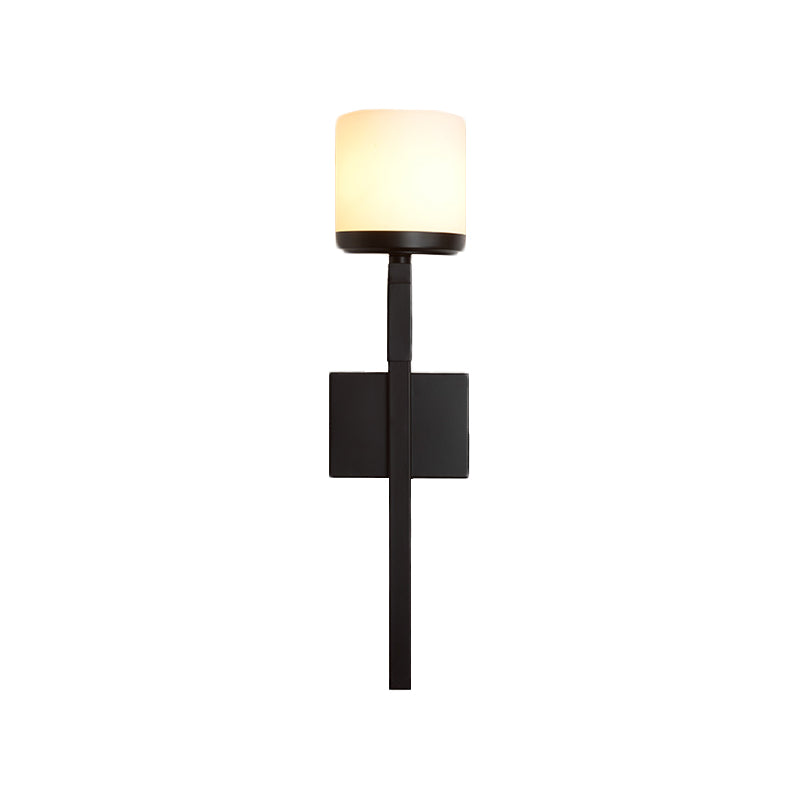 Ivory Glass Cup Wall Sconce Light Vintage Single Dining Room Wall Mounted Fixture with Black Long Arm Clearhalo 'Wall Lamps & Sconces' 'Wall Lights' Lighting' 1787364