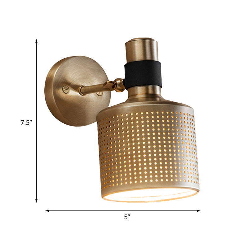 Cylinder Bedroom Wall Lamp Fixture Metal 1 Bulb Gold Sconce Wall Light with Cutout Design Clearhalo 'Wall Lamps & Sconces' 'Wall Lights' Lighting' 1787404