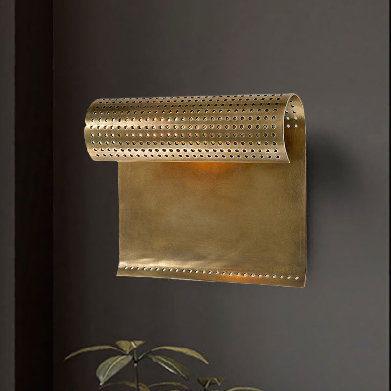 1-Bulb Metal Wall Sconce Light Colonial Black/Gold Roll Living Room Wall Lamp Fixture with Cutout Design Clearhalo 'Wall Lamps & Sconces' 'Wall Lights' Lighting' 1787442