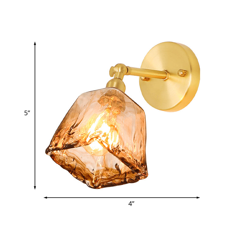 Tan Glass Gold Wall Light Shade Saucer/Funnel/Trapezoid 1-Head Colonial Wall Sconce Lighting Fixture for Bedroom Clearhalo 'Wall Lamps & Sconces' 'Wall Lights' Lighting' 1787487