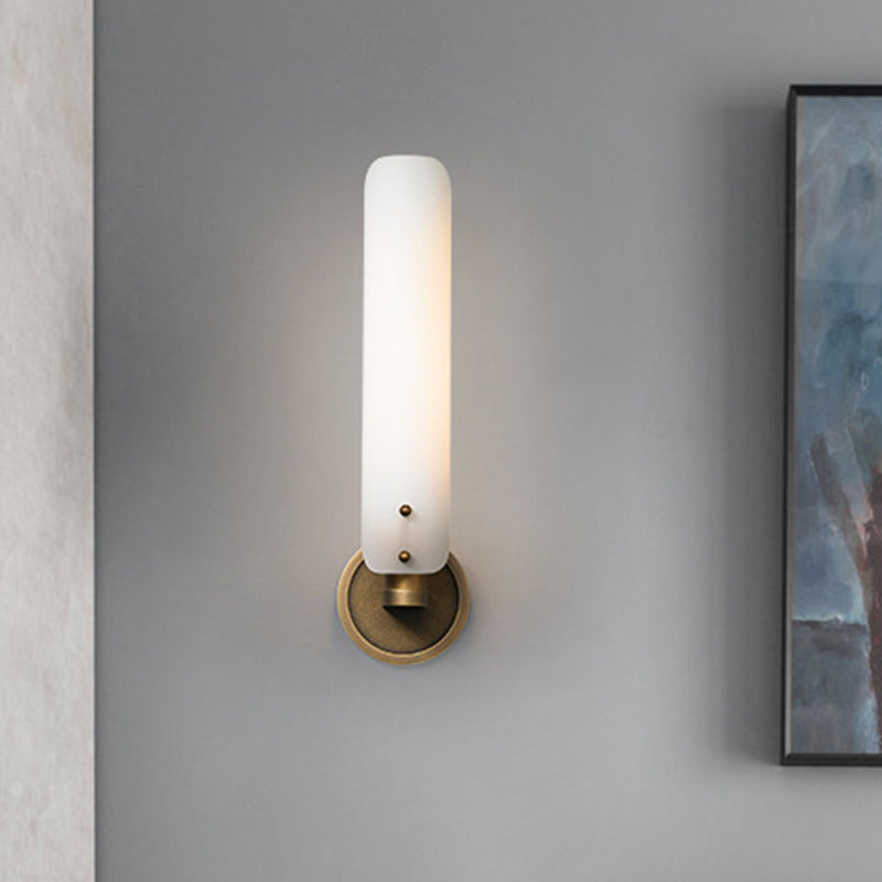 Milk Glass Curved Wall Sconce Colonialism 1/2-Light Bedroom Wall Mounted Light Fixture in Gold Clearhalo 'Wall Lamps & Sconces' 'Wall Lights' Lighting' 1787513