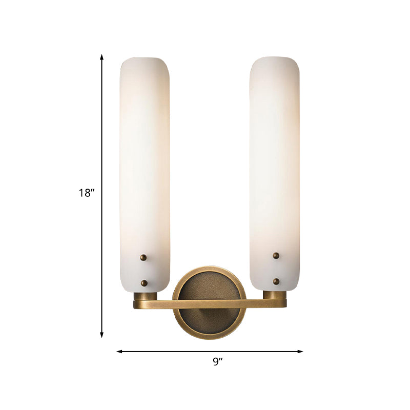 Milk Glass Curved Wall Sconce Colonialism 1/2-Light Bedroom Wall Mounted Light Fixture in Gold Clearhalo 'Wall Lamps & Sconces' 'Wall Lights' Lighting' 1787522