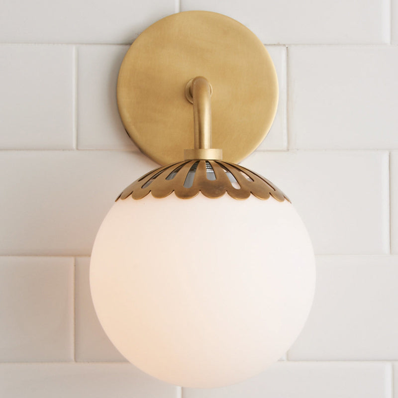 Opal Glass Ball Sconce Lighting Colonial 1 Head Living Room Wall Mounted Light Fixture in Gold Gold Clearhalo 'Wall Lamps & Sconces' 'Wall Lights' Lighting' 1787539