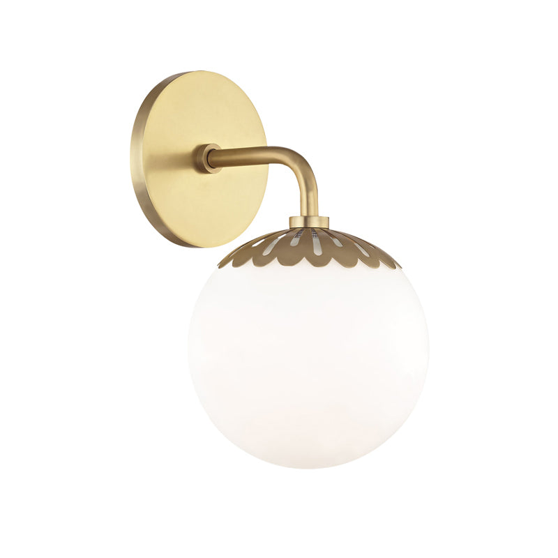 Opal Glass Ball Sconce Lighting Colonial 1 Head Living Room Wall Mounted Light Fixture in Gold Clearhalo 'Wall Lamps & Sconces' 'Wall Lights' Lighting' 1787541