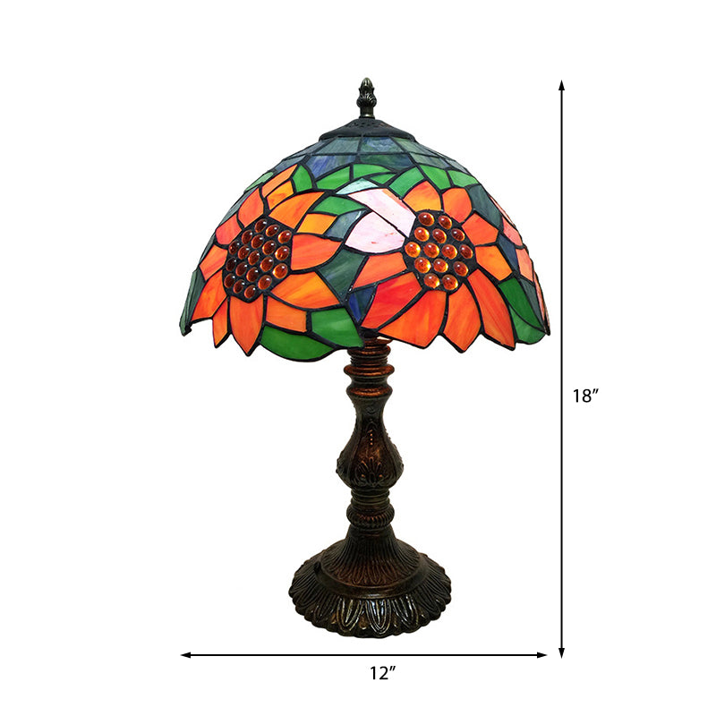 Rustic Tiffany Sunflower Desk Light 1 Head Stained Glass Cone/Dome/Bowl Table Light in Orange for Bedroom Clearhalo 'Lamps' 'Table Lamps' Lighting' 178761