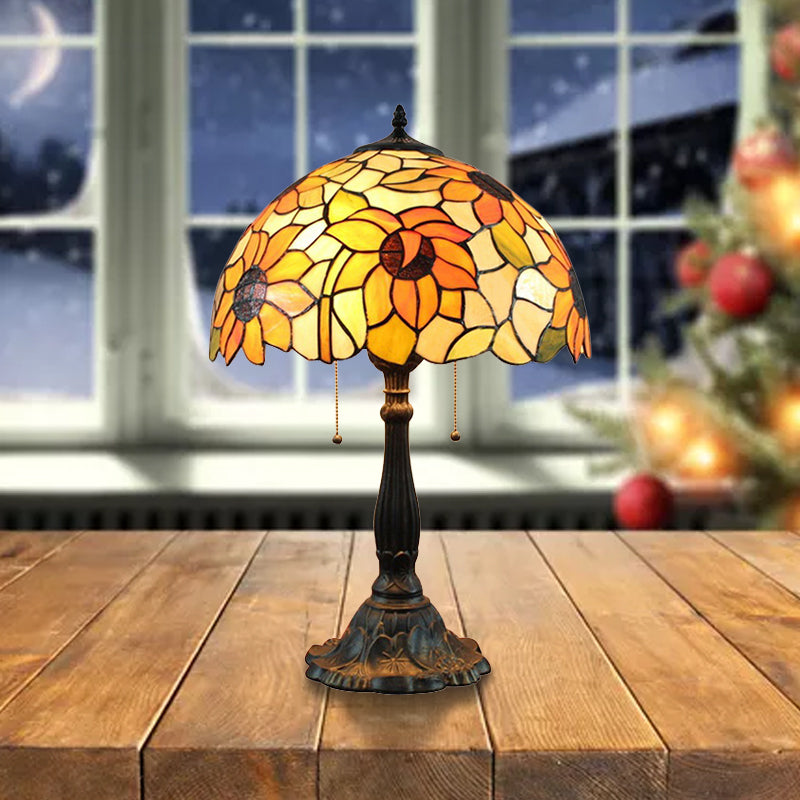 18 Inch Rustic Sunflower Desk Light with Switch/No Switch Stained Glass 1 Head Orange Desk Lamp for Study Room Orange with Switch Clearhalo 'Lamps' 'Table Lamps' Lighting' 178766