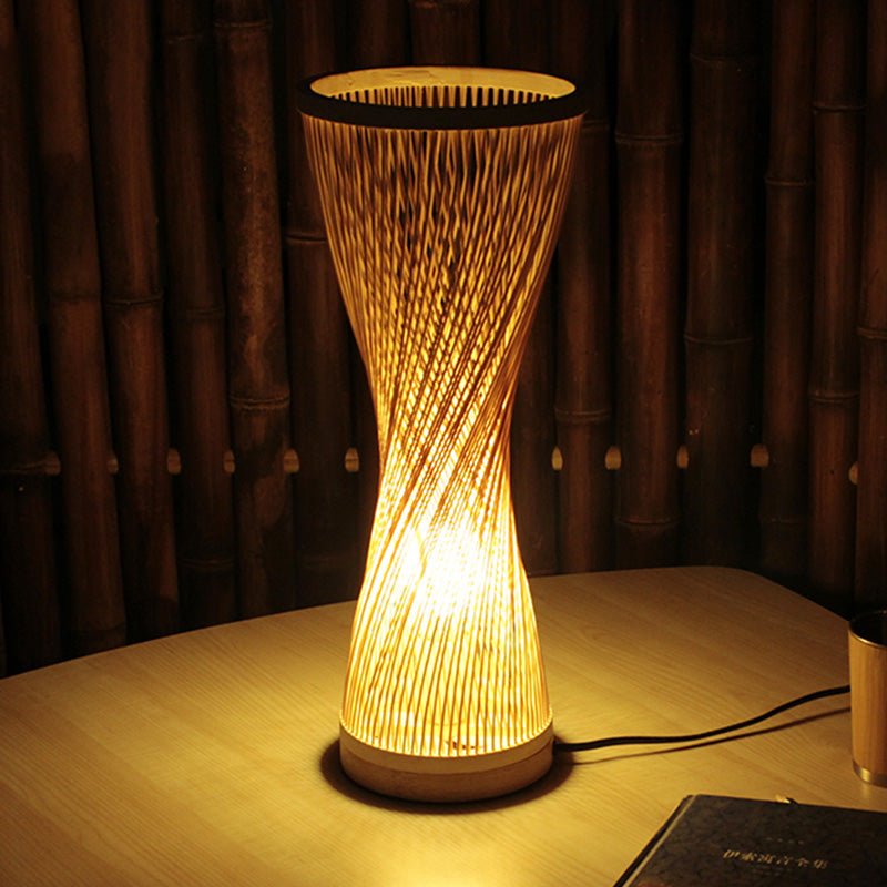 Hourglass Nightstand Lamps Asian Style Bamboo Single Head Wood Desk Light for Bedroom Wood Clearhalo 'Lamps' 'Table Lamps' Lighting' 1787690