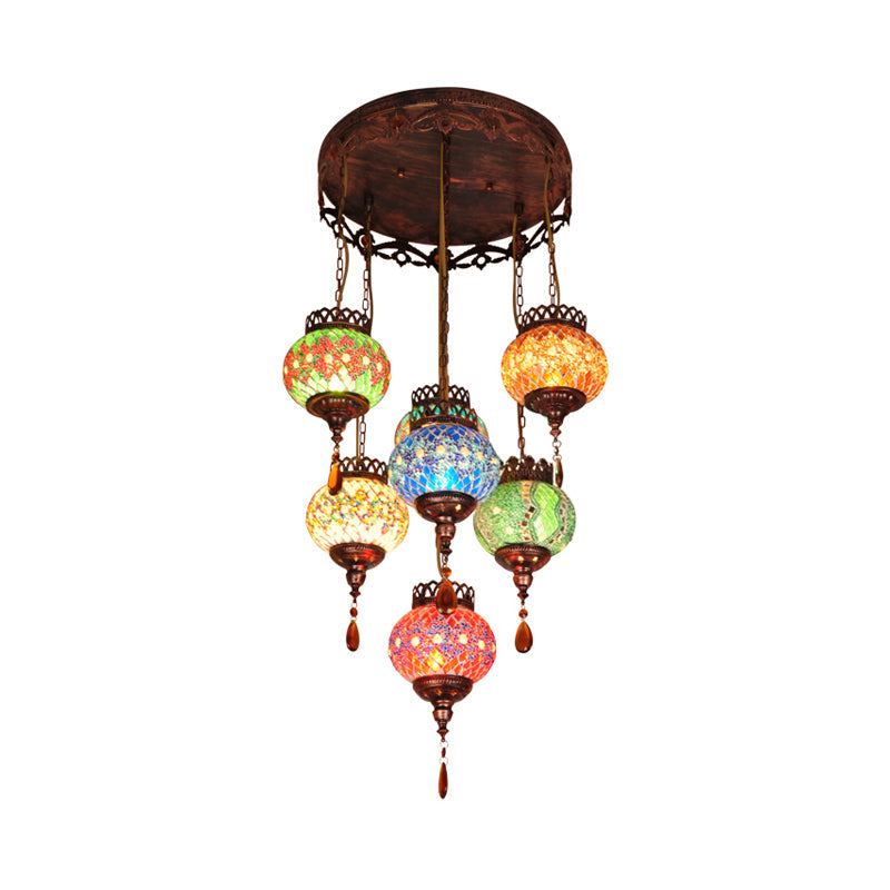 Global Cut Glass Hanging Light Bohemian 7-Head Kitchen Chandelier Lighting Fixture in Copper Clearhalo 'Ceiling Lights' 'Pendant Lights' 'Pendants' Lighting' 1787775