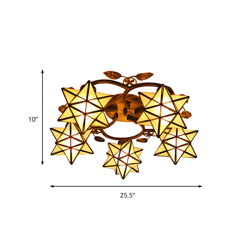 8/5 Lights Starry Dining Room Flush Ceiling Light Glass Tiffany Traditional Clear Ceiling Lamp in White Clearhalo 'Ceiling Lights' 'Close To Ceiling Lights' 'Close to ceiling' 'Glass shade' 'Glass' 'Semi-flushmount' 'Tiffany close to ceiling' 'Tiffany' Lighting' 178796