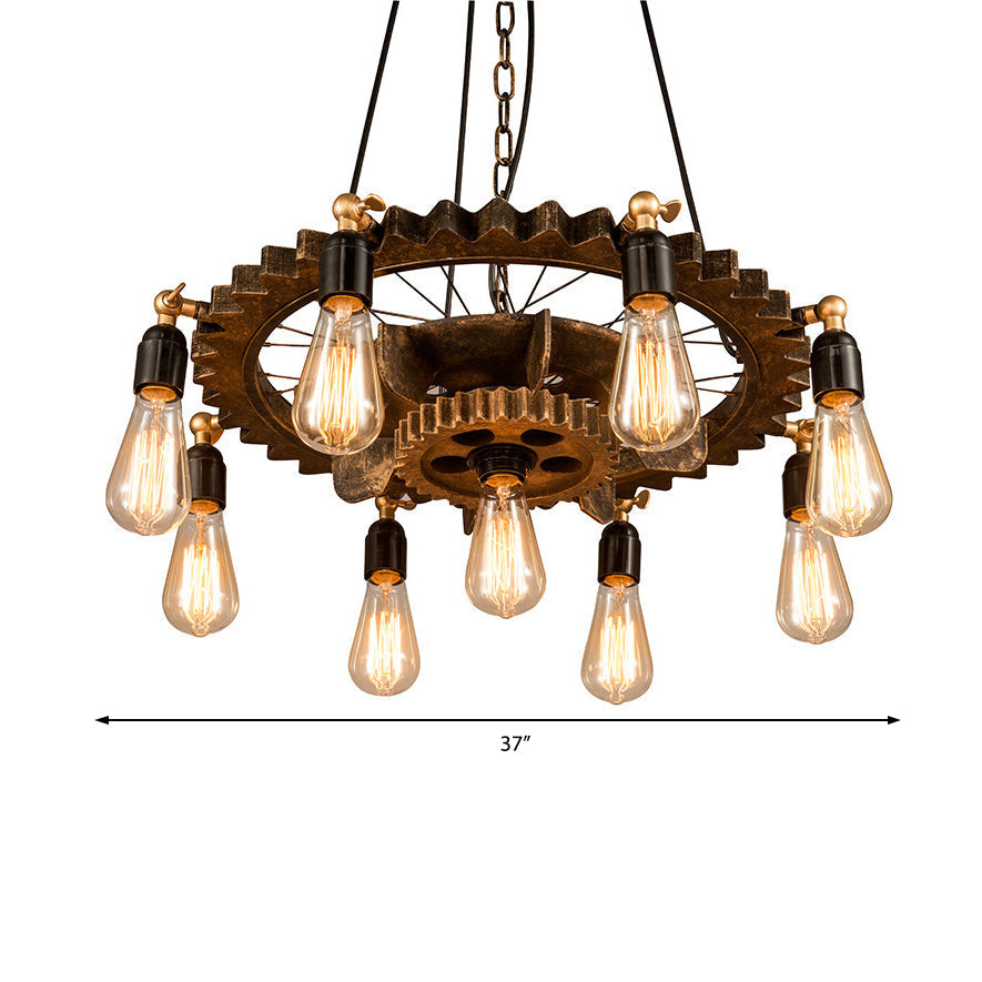 2 Tiers Gear Restaurant Chandelier Light Antique Metallic 9-Bulb Rust Suspended Lighting Fixture Clearhalo 'Cast Iron' 'Ceiling Lights' 'Chandeliers' 'Industrial Chandeliers' 'Industrial' 'Metal' 'Middle Century Chandeliers' 'Rustic Chandeliers' 'Tiffany' Lighting' 1787978