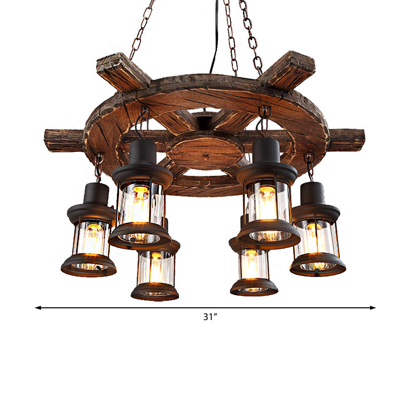 Lantern Restaurant Ceiling Chandelier Coastal Metal 6 Lights Balck Pendant Lamp with Wooedn Rudder Decoration Clearhalo 'Cast Iron' 'Ceiling Lights' 'Chandeliers' 'Industrial Chandeliers' 'Industrial' 'Metal' 'Middle Century Chandeliers' 'Rustic Chandeliers' 'Tiffany' Lighting' 1787982