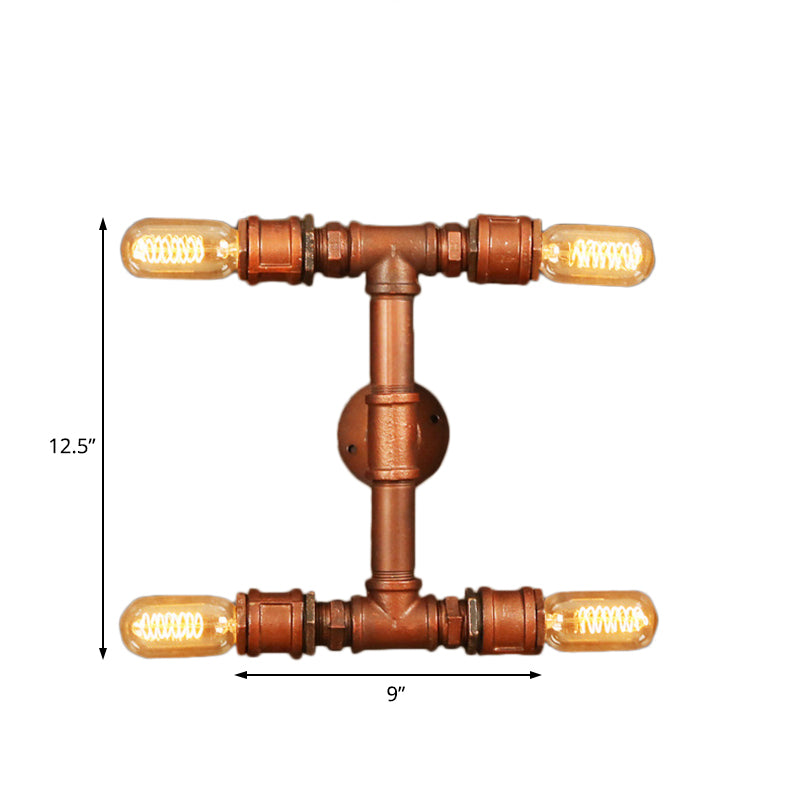 4 Bulbs Metal Sconce Lighting Industrial Rust Piping Living Room Wall Mounted Lamp Fixture Clearhalo 'Art deco wall lights' 'Cast Iron' 'Glass' 'Industrial wall lights' 'Industrial' 'Middle century wall lights' 'Modern' 'Rustic wall lights' 'Tiffany' 'Traditional wall lights' 'Wall Lamps & Sconces' 'Wall Lights' Lighting' 1788230