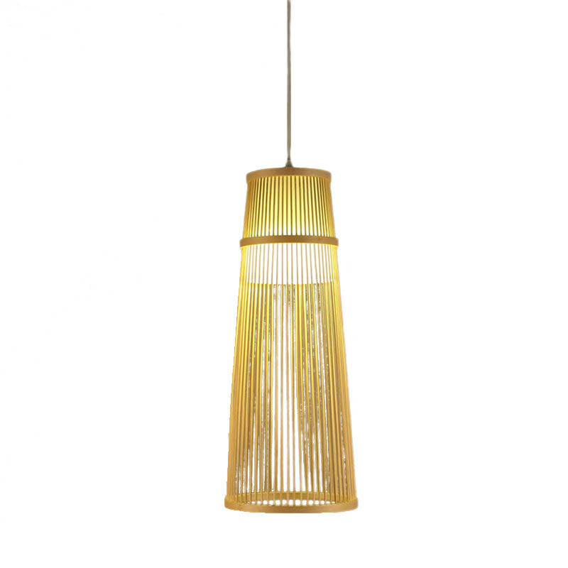 Beige Conical Drop Lamp Asian Style Single Bulb Bamboo Hanging Ceiling Light for Living Room Clearhalo 'Ceiling Lights' 'Pendant Lights' 'Pendants' Lighting' 1788302